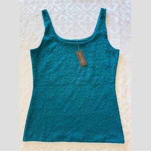 White House Black Market Teal Lace Tank Top Small Sleeveless Floral Stretch